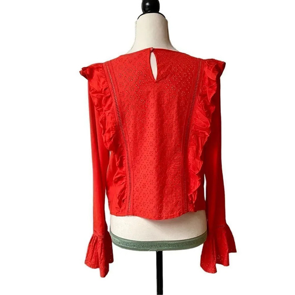 Jack BB Dakota Red Eyelet Ruffle Bell Sleeve Crop Top Small - Picture 12 of 14